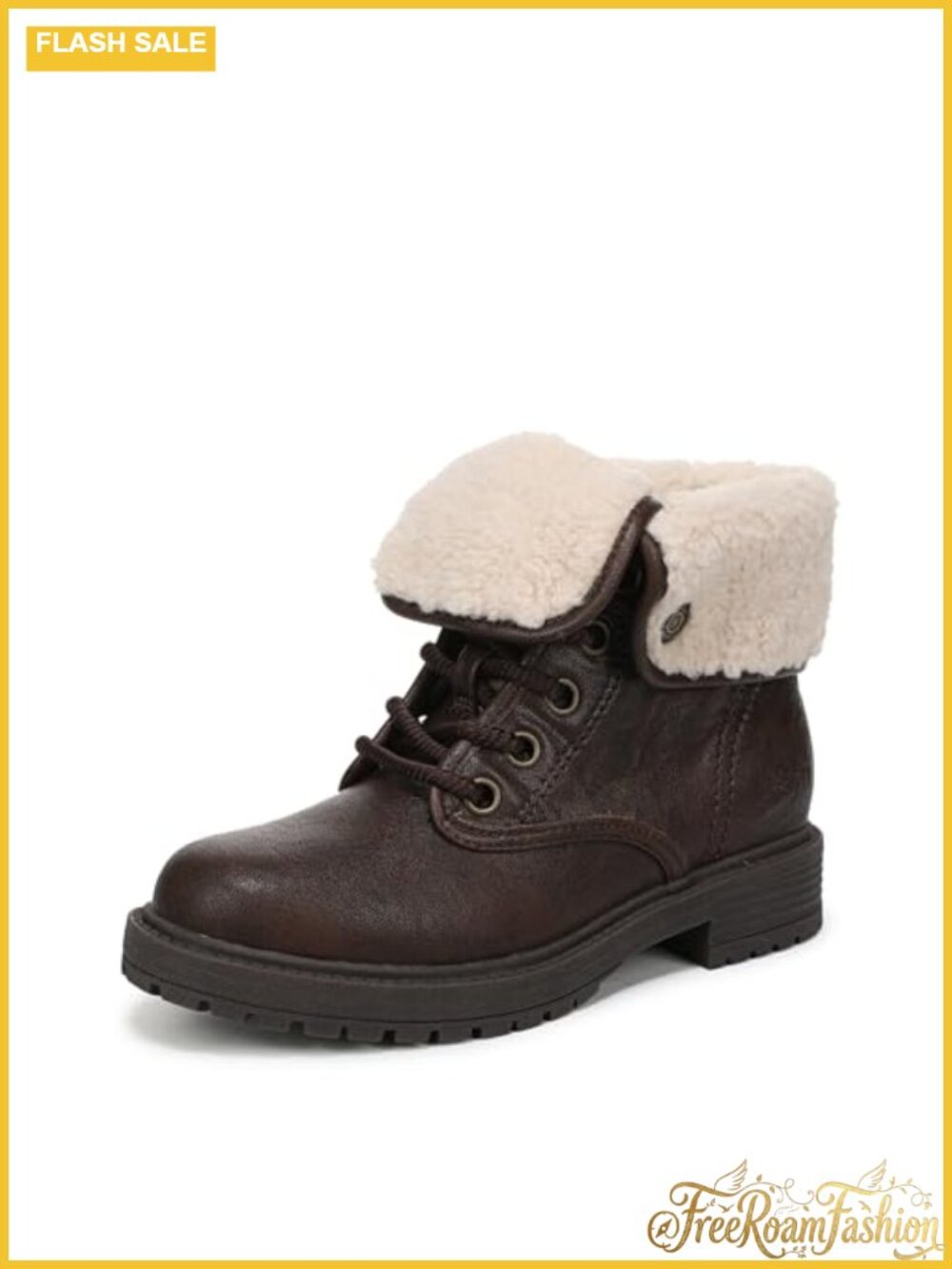Faux Leather Faux Shearling Lined Ankle Bootie Combat Boots